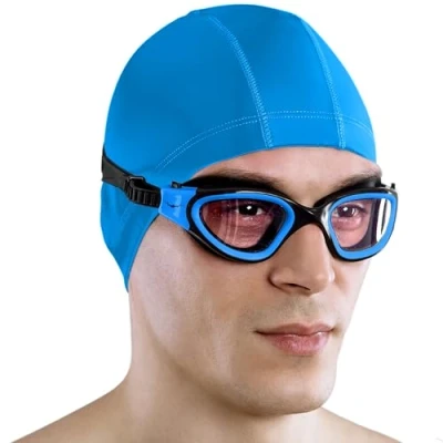 Image of AqtivAqua Swimming Goggles Adult and Kids 6 14 Men Women Swim Childrens Boys Girls DX H (Blue frame, Blue case, Photochromic lens)