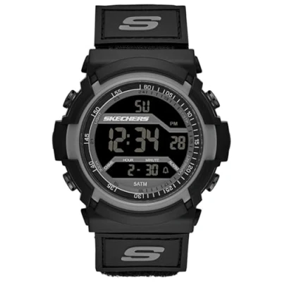 Image of Skechers Watch For Men, Digital Movement With Silicone, Polyurethene, Leather Or Stainless Steel Strap, Dark grey and light blue, 53MM