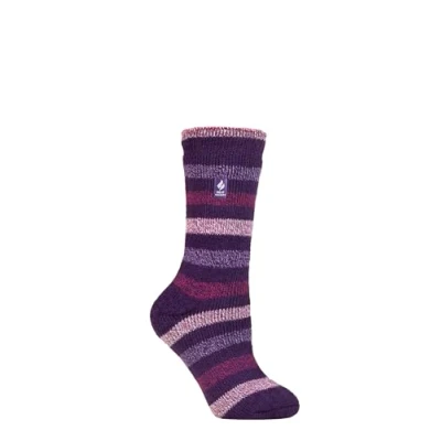 Image of Women&#039;s 1 Pair SOCKSHOP Heat Holders 2.3 TOG Patterned Thermal Socks Delamere Stripe Purple 4 8