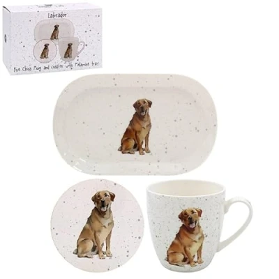 Image of Lesser &amp; Pavey Coaster, Tray Mug Set Coffee Table Tray, Mugs Coasters Perfect for Any Home or Office Golden Lab Tea with Coast Sarah Boddy