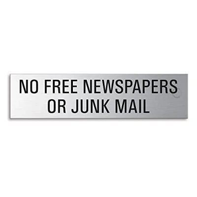 Image of Door Sign No Free Newspapers or Junk Mail Material Stainless Steel 160x40 mm finely brushed matt self adhesive No.27047