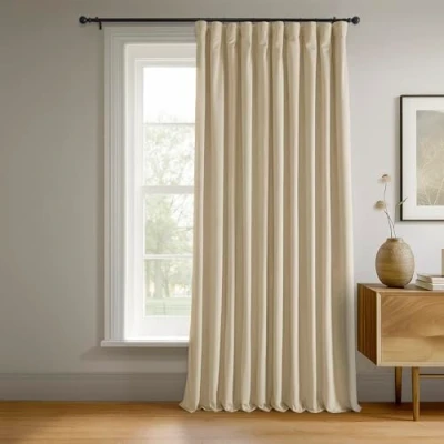 Image of HPD Half Price Drapes Signature Velvet Thermal Blackout Curtains for Living Room 120 Inch Long (1 Panel) Rod Pocket Insulated Bedroom Window Curtains, 100W x 120L, Neutral Ground