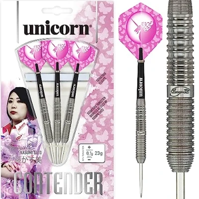 Image of Unicorn Steel Tip Darts Set Kasumi Sato Contender 70% Natural Tungsten Barrels 23 g