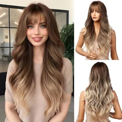 Image of Esmee Ombre Brown to Blonde Wigs 24&quot;Long Synthetic Wig with High Density Natural Headline Heat Permanent Hair for Women