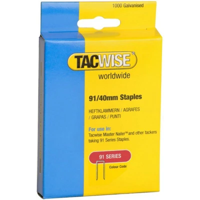 Image of Tacwise 91 Narrow Crown Staples 40mm Electric Tackers (Pack 1000)