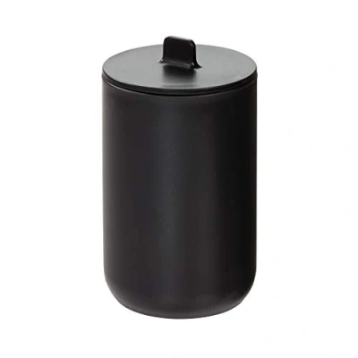 Image of iDesign Storage Box with Lid, Small Bathroom Pot for Cosmetics and Make Up, Round Plastic Cotton Bud Pad Holder the Bathroom, Black,8 cm diameter x 13