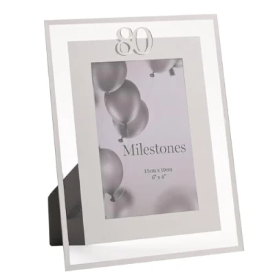 Image of Widdop Milestones Mirror Border Photo Frame Age 80 For Birthdays Aperture 6&quot; x 4&quot; Stylish Design Gift Birthday Picture