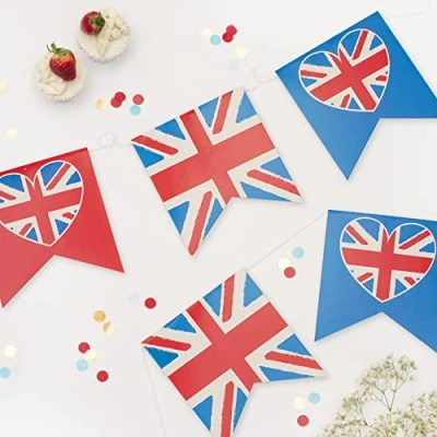 Image of On The Wall Union Jack Bunting 4 metres Queens Jubilee, Street Party, Eurovision, Birthdays, Christmas, New Year, Any Celebration Party