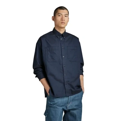 Image of G Star RAW Mens TP Button Down Oversized Shirt Dark Blue Cotton Size Medium