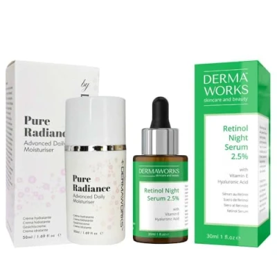 Image of Anti aging Resurfacing Retinol Skin care Set: Face Eye Cream Moisturiser Women with Vitamin E 50ml + Serum Hyaluronic acid 30ml Hydrating Renewing Pro Collagen DERMAWORKS Skincare