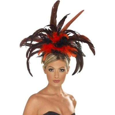 Image of Smiffys Burlesque Headband, Black &amp; Red with Feather Plumes, 1920&#039;s Razzle Fancy Dress, 1920s Dress Up Accessories