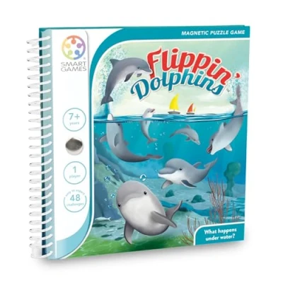 Image of SmartGames Flippin&#039; Dolphins, Magnetic Puzzle Game with 48 Challenges, 7+ Years