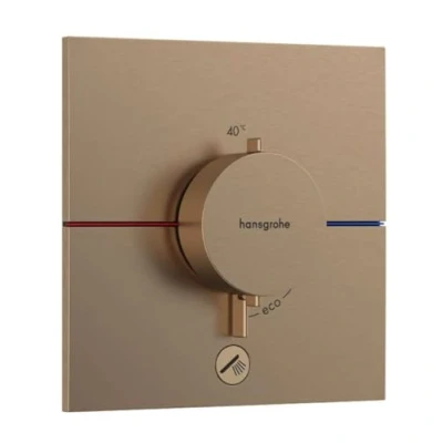 Image of hansgrohe ShowerSelect Comfort E thermostat conceiled, bathroom tap with safety stop at 40 C, square for showers and bath tubs, shower mixer 1 function, brushed bronze, 15575140