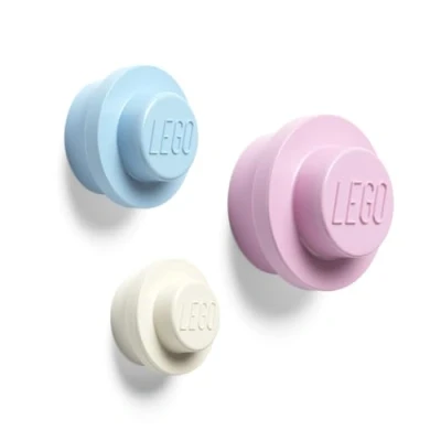 Image of LEGO Wall Hanger Set 3 Piece Decorative Home Accessories for Kids &amp; Adults, Cute Room Decor, Space Saving Coat Hooks, White, Light Blue, Pink