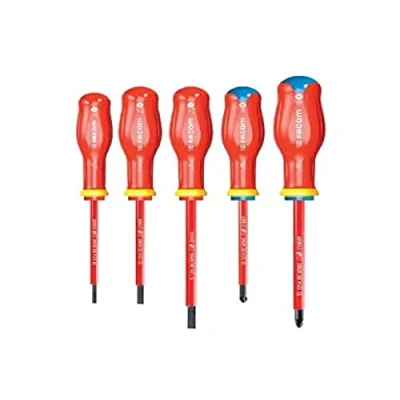 Image of Facom ATP.J5VE Set of 5 PROTWIST® SCREWDRIVERS 1000 Volts insulated for PHILLIPS® screws &amp; slotted