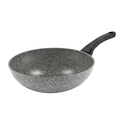 Image of Barazzoni Monolitica Saltapasta/Wok Stone Effect in Aluminium, Marmotech coating with special Induction aluminium/steel diameter 28 cm, Made Italy, Grey,