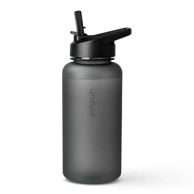 Image of VINSUN Sports Bottle 1L with Straw Lid Lightweight Tritan Water Bottle, BPA Free, Leak proof Drinks for Fitness, Travelling, Work, Outdoor
