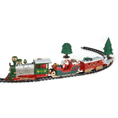 Image of Decorative Christmas Train Red 91 x 44 cm 22 Pieces Plays Music Mini for Railway with Locomotive, 3 Carriages and 15 Rails Tree