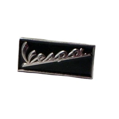 Image of Metal Enamel Pin Badge Vespa Name Rectangle (Chrome on Black)