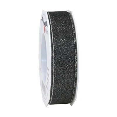 Image of Präsent Glitter Satin Ribbon Black Silver 20 m Roll 25 mm width