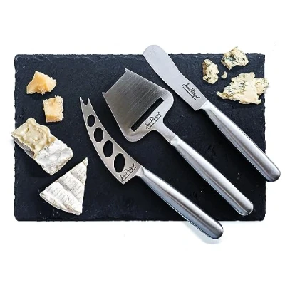 Image of Jean Patrique Tuscany Slate Cheese Board and Knife Set Hand Crafted Set, Gift with Three Traditional Knives Perfect Charcuterie
