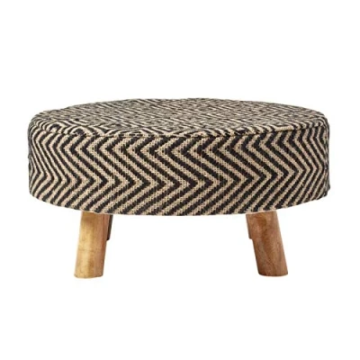 Image of HOMESCAPES Natural Black Oval Tribal Style Footstool 62 x 30 cm