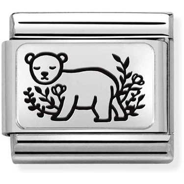 Image of Nomination Classic Silver Bear Flowers &amp; Nature Charms