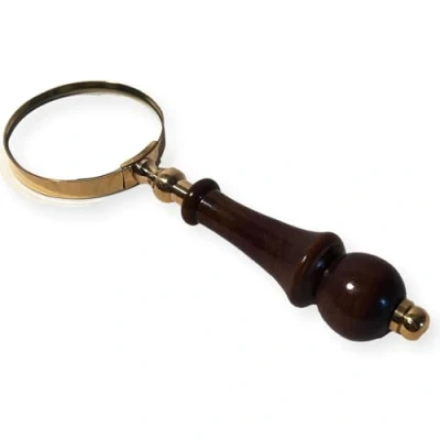 Image of Elegant Regency Style Wooden Handle Magnifying Glass for Reading, Handheld Magnifier