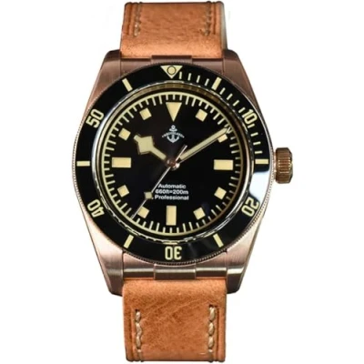 Image of Hruodland 39mm Retro Bronze Automatic Luxury Men Watches Sapphire Glass PT5000 Mechanical Diving Wristwatch for Men, color 2,