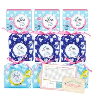 Image of Teen Sanitary Towels Bundle Including Lil Lets Pads X3 Night X3, Liners and London Carousel Period Tracker for Girls