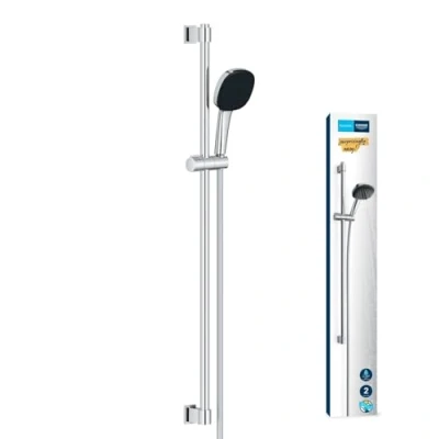 Image of GROHE Vitalio Comfort 110 Shower Set (Square 11 cm Hand 2 Sprays: Rain and Jet, Hose 1.75 m, Rail 90 cm, Water Saving), Easy to Fit with QuickGlue, Chrome, 26930001