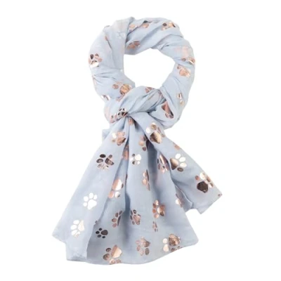 Image of London Scarfs Ladies Women&#039;s Fashion Gold Foil Cat Dog Pow Scarf For Pet Lover Mother Gift (Baby Blue)