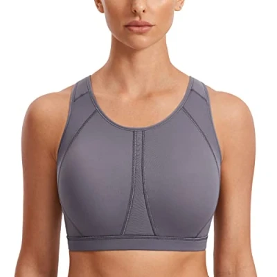 Image of SYROKAN Women&#039;s Sports Bra for Large Breasts High Impact Full Coverage Padded Wireless Running Halter Neck The Wild Wood 38G