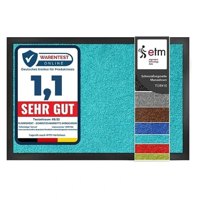 Image of etm Dirt Trapper Door Mat Entrance Monochrome (Turquoise, 120 x 180 cm) Indoor &amp; Outdoor Doormat, Washable Front Non Slip Backing Super Absorbent Floor Rug Barrier