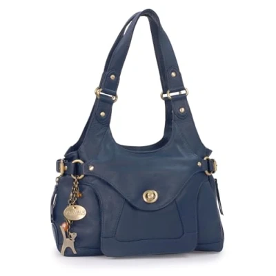 Image of Catwalk Collection Handbags Women&#039;s Leather Shoulder Bag Medium Top Handle ROXANNA Blue