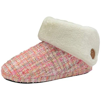 Image of DUNLOP Ladies Bootie Slippers Soft Warm Cosy Faux Fur Lined Sparkly Winter Ankle Boots (Medium (UK 5 6), Pink) …