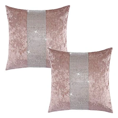 Image of Diamante &amp; Crushed Velvet Sparkle Bed Runner or Set of 2 Cushion Covers (Pink, x Cover 18&quot; 18&quot;)