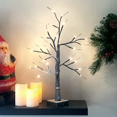 Image of Dawsons Living Christmas Pre Lit Twig Tree Battery Operated Indoor/Outdoor Decorative Festive 24 LED Lights (60cm / 2Ft Warm White)