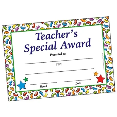 Image of 20 Jellybean Scented Teacher&#039;s Special Award Certificate Praise Teachers Reward Certificates A5 Primary Teaching Services