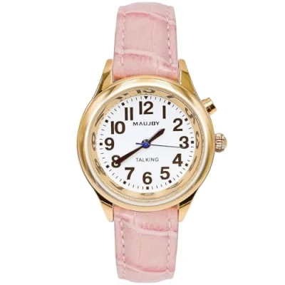 Image of MAUJOY Quality Clear and Loud Voice Ultra Thin Ladies English Talking Watch Speaks The Time, Date or Alarm time for Elderly, Impaired Sight Blind