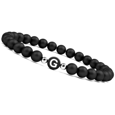 Image of bracelet with letters G for couples I partner real 6mm natural stone beads Valentines Day gift women and men