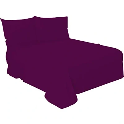 Image of Looms &amp; Leaves Cotton Blended Soft Flat Sheet Bed Sheets Single Double King (PLUM, HOUSE WIFE PILLOW CASE PAIR)
