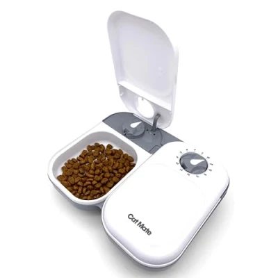 Image of Cat Mate C200 2 Meal Automatic Pet Feeder with Timer and Ice Pack For Cats Small Dogs, use Wet Dry Food White