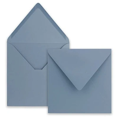 Image of 100x square envelopes in grey blue (blue) 15.5 x cm without window, with wet glue 110 g m² for invitation cards weddings, birthdays and more FarbenFroh series