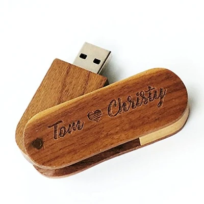 Image of Personalised Wooden Swirl Walnut 8GB USB Flash Drive, Engraved Wood Drive Custom Box, Wedding Photo Storage Gift, Birthday Business Promotional Gift (USB only (no box))