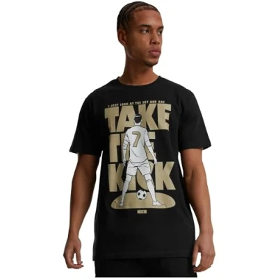 Image of Merchcode Footballs Coming HOME TAKE THE KICK Print Tshirt, Men&#039;s, Size: XL, Black
