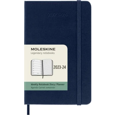 Image of Moleskine Weekly Planner 2023 2024, 18 Months Agenda, Academic Diary, Diary with Hard Cover, Pocket size 9 x 14 cm, Colour Sapphire Blue
