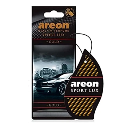 Image of AREON Sport Lux Hanging Cardboard Air Freshener for Car, Home &amp; Office Premium Cologne Perfume with Natural Fragrances Long Lasting, Fresh, Luxurious Scent Stylish Design Gold, Pack of 3