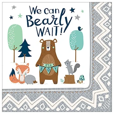 Image of Amscan 512164 Baby Shower Bear ly Wait Party Luncheon Napkins 16 Pack