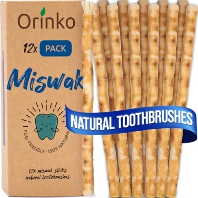Image of Premium Natural Miswak Sticks for Oral Hygiene Organic Chewable Siwak Toothbrush Fresh Breath Eco Friendly Wooden Dental Stick Pack of 12 ORINKO